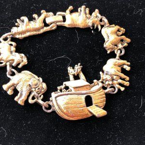 Vintage bracelet Noah's Ark gold tone 1980's elephant, horse, tiger, rhino etc